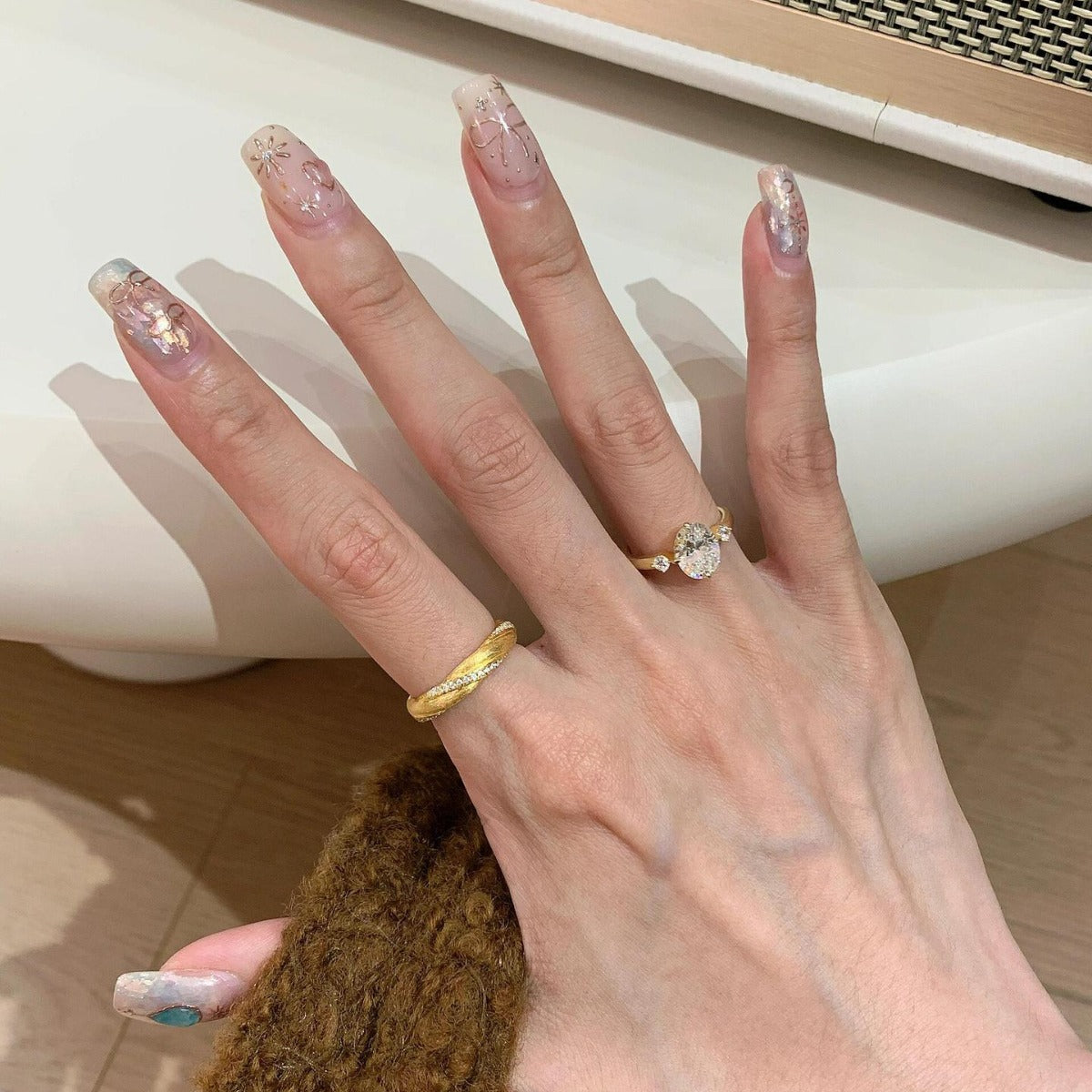 Wholesale Middle Ages Brushed 925 Sterling Silver Light Luxury High-end Gold Rings